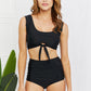 Marina West Swim Sanibel Crop Swim Top and Ruched Bottoms Set in Black