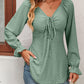 Tie Front V-Neck Puff Sleeve Blouse