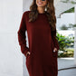 Round Neck Long Sleeve Mini Dress with Pockets