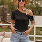 Tied Asymmetrical Neck Cold Shoulder T-Shirt