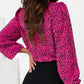 Leopard Round Neck Balloon Sleeve Blouse