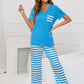 V-Neck Short Sleeve T-Shirt and Striped Pants Lounge Set