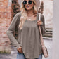 Double Take Pleated Detail Curved Hem Long Sleeve Top