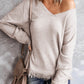 Exposed Seam V-Neck Fringe Hem Knit Top