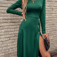 Slit Buttoned Round Neck Long Sleeve Dress