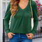 Ruched V-Neck Long Sleeve T-Shirt