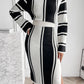 Slit Striped Mock Neck Sweater Dress