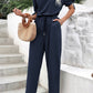 Off-Shoulder Tie Cuff Jumpsuit with Pockets