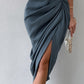 Ruched Slit High Wiast Skirt