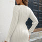 Cable-Knit V-Neck Long Sleeve Mini Sweater Dress