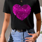 Heart Sequin Round Neck Short Sleeve T-Shirt