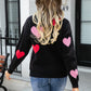 Heart Round Neck Droppped Shoulder Sweater