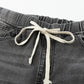 Drawstring Distressed Raw Hem Jeans with Pockets