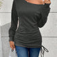 Ruched Single Shoulder Long Sleeve T-Shirt