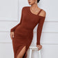 Ribbed Ruched Drawstring Wrap Dress