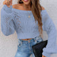 Openwork Off-Shoulder Long Sleeve Sweater