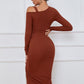 Ribbed Ruched Drawstring Wrap Dress