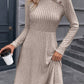 Decorative Button Mock Neck Long Sleeve Sweater Dress