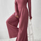 Ribbed Round Neck Top and Wide-Leg Pants Set