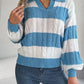 Cable-Knit Striped Long Sleeve Sweater