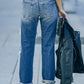 Distressed Frayed Trim Straight Leg Jeans