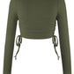 Drawstring Round Neck Long Sleeve Top