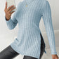 Ribbed Turtleneck Long Sleeve Slit T-Shirt