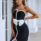 Contrast Strapless Bow Detail Mini Dress