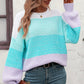 Round Neck Color Block Ribbed Pullover Sweater