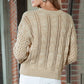 Full Size Openwork Cable-Knit Round Neck Knit Top