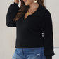 Plus Size Collared Neck Long Sleeve Sweater