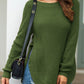 Slit Round Neck Long Sleeve Sweater