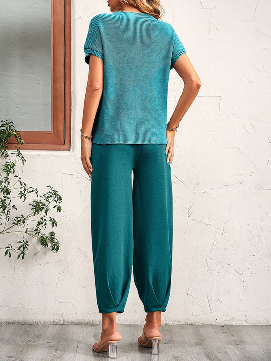 Round Neck Raglan Sleeve Tee and Long Pants Set