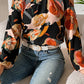 Floral Cold Shoulder Balloon Sleeve Blouse