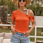 Tied Asymmetrical Neck Cold Shoulder T-Shirt