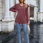 Ruffled Heathered V-Neck Long Sleeve T-Shirt