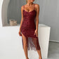 Sequin Fringe Spaghetti Strap Dress