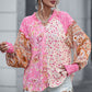 Floral Printed Puff Sleeve V-Neck Shirt