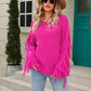 Fringe Round Neck Dropped Shoulder Sweater