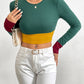 Color Block Round Neck Long Sleeve T-Shirt