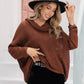 Openwork Mock Neck Dropped Shoulder Sweater