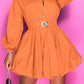 Notched Button Up Balloon Sleeves Dress