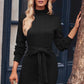 Turtle Neck Long Sleeve Tie Belt Mini Dress