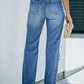 Distressed Frayed Trim Straight Leg Jeans