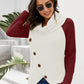 Contrast Decorative Button Turtleneck Sweater