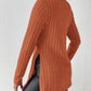 Ribbed Turtleneck Long Sleeve Slit T-Shirt