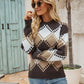 Plaid Round Neck Dropper Shoulder Sweater