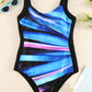 Striped Sleeveless One-Piece Swimsuit