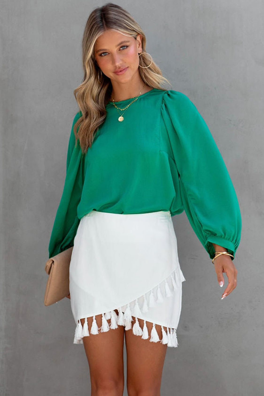 Round Neck Ruff Sleeve Blouse