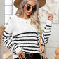 Striped Round Neck Cable-Knit Sweater